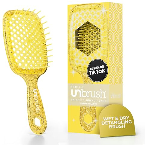 FHI Heat UNbrush Detangling Hair Brush for Pain-Free Brushing on Wet or Dry Hair — DuoFlex Anti-Static Bristles, Lightweight Vented Design - Amber Yellow