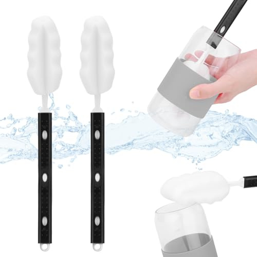 2 Stück Flaschenbürste Schwamm, mit Verstellbarem Langen Griff, Flaschenschwamm, Tassenbürste, Reinigungsbürste, Bürste für Gläser, Flaschen Bürste, Gläserbürste, für Gläser, Karaffen 31 bis 42 cm