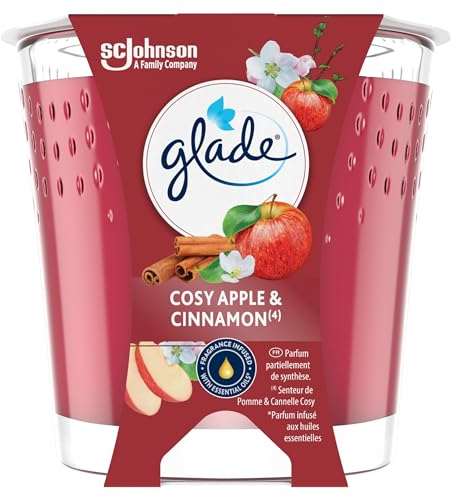 Glade Bougie Vegan Parfum Infusé Huiles Essentielles - Nouvelle Formule Sans Huile De Palme - Cosy Apple & Cinnamon - 1 Bougie