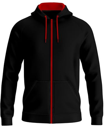 TORO ACTIVA Mens Contrast String Hooded Sweatshirt Pockets Fleece Zip Up Track Hoodies Active Wear Top S-2XL (UK, Alpha, L, Regular, Regular, Black Red)