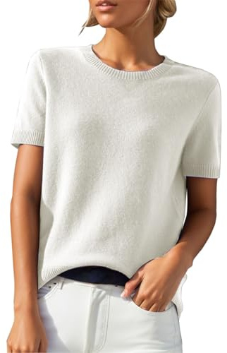 Chanpning Pull d'été pour Femme,Pull à Manches Courtes Haut en Tricot Couleur Unie Léger élégant Col Rond Décontracté Printemps Été Pullover Tops