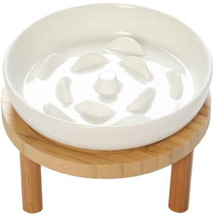 Raised Slow Feeder Cat Bowl, 5.9 Inch Wide Shallow Ceramic Elevated Glass Food Bowl Puzzle Feeders, Anti Vomit Cat Dish, Whisker Friendly Pet Plates Feeding Station for Indoor Cats, Kitten(2 Set)