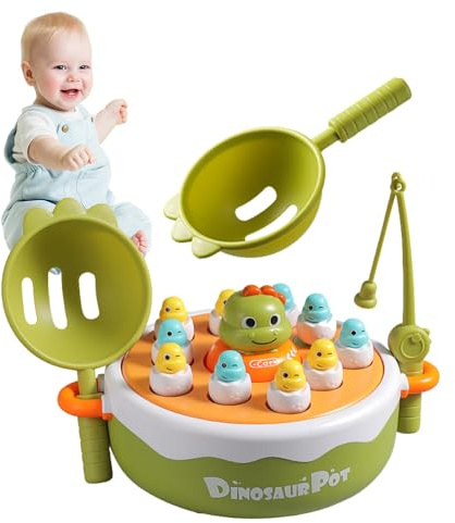 DAJASD Juego de pesca de peces, juego de pesca magnético, juego de pesca 4 en 1, dinosaurio, juego de mesa, juguete pop up para bebés con plato giratorio de música a partir de 2, 3, 4, 5 años, regalo