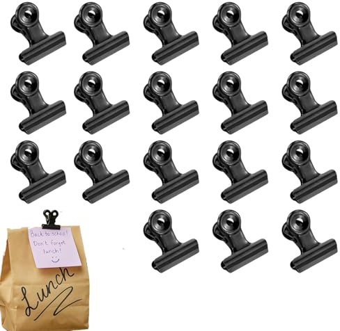 20Pcs Black Binder Clips, Paper Clamps, Foldback & Bulldog Clip for Office, Calendars & Stationery - Paper Clamp - Stationery Supplies， for Tags Bags, Shops, Office and Home Kitchen