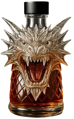 11.8oz/350ML Personalised Whiskey Decanter Glass Bottle, 3D Dragon Animal-Shaped Art Statue Sculpture Whisky Decanter, Novelty Animal Wine Decanters Craft Wine Bottle Gift, for Men Whiskey Lovers