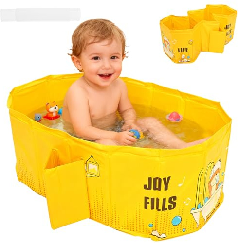 Vikbart babybadkar, multifunktionellt bärbart badkar, integrerad design babybadkar med dräneringshål, isolerade utrymmesbesparande, stort babybadkar för småbarn 0–8 år (valpar)