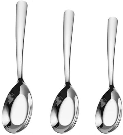 Edelstahl Haushaltslöffel (3-teilig) | Eleganter, flachbodiger Suppenlöffel: Smooth Design, langlebig, robust, ideal für Küche und Alltag