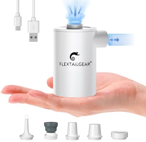 FLEXTAILGEAR MAX Pump 2020, Portable Electric Air Pump, 3600mAH Battery,Rechargeable, High Flow 300L/min, Fast In/Deflating, Air Mattress, Swimming Ring, Vacuum Storage Bags, Camping & Travel (white)