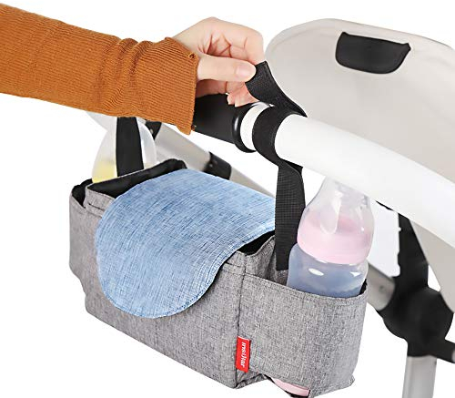 LEADSTAR Kinderwagen Organizer, Kinderwagentasche Buggy Tasche Universal Kinder Baby Buggy Stroller Tasche Bag Aufbewahrungstasche Kinderwagen Zubehör, Grau