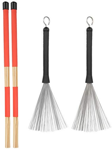 Keenso Ensemble de bâtons de Tambour, Ensemble de Brosse de bâton de Tambour Jazz Fil métallique rétractable 19 Tige de Faisceau + Sac en Peluche Accessoires de Percussion