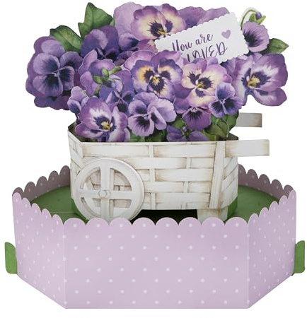 Hallmark Mothers Day Card, 3D & Pop Up, for Mum, Grandma, Pansy Flower Cart, Purple
