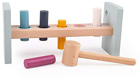 Bigjigs Toys FSC® Certified Wooden Hammer Bench - Sustainable 7 Piece Wooden Hammer Toy, Quality Toys for 1 year old, Eco-Friendly Pounding Toy