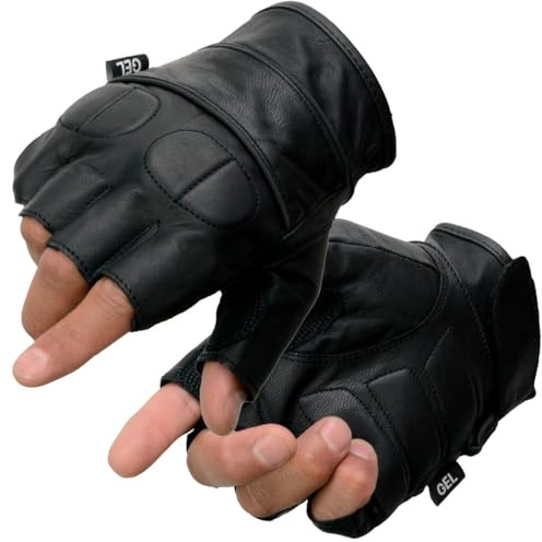 Milwaukee Leather Men's SH462 Men's Black Leather Full Panel Fingerless Gloves with Gel Palms (X-Large)