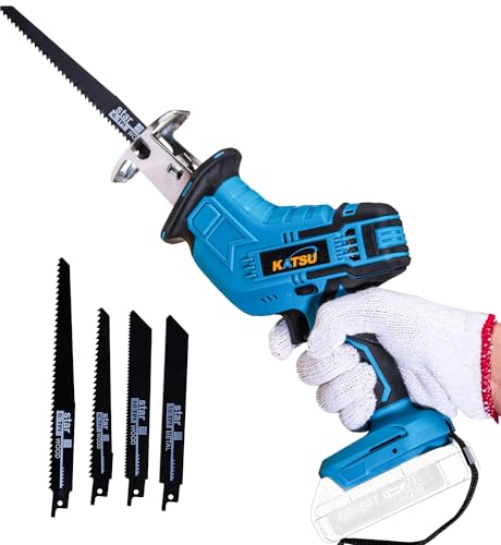 KATSU FIT-BAT Sega a Gattuccio a Batteria 21V Mini Sega Alternative per Potatura, 4 Lame Incluse, Idea per Taglio di Tubi Legno PVC Alberi (senza Batteria o Caricabatterie) 102759