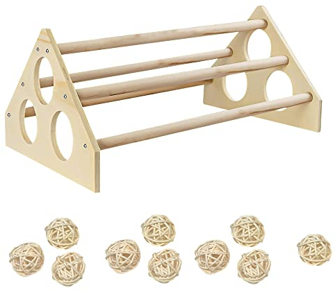 Allazone Huhn Sitzstangen Hühnersitzstange aus Holz Sitzstange mit 10 Stück Rattankugeln für Hühner aus Holz, für Hühner, Hahn, große Papageien