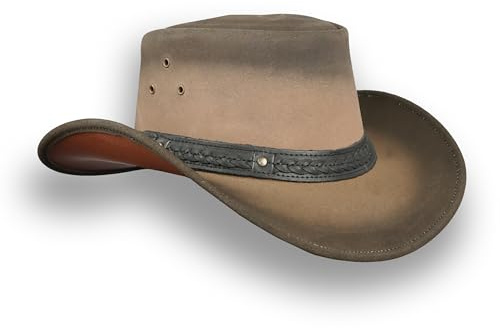 Leatherick Vaquero Australiano Unisex Estilo Occidental Dos Tonos Negro Marrón Outback Real Aussie Cuero Bush Sombrero (2XL)