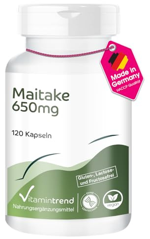 Vitamintrend Polvere di Maitake 650 mg, 120 capsule, ad alto dosaggio, adattogeno, integratore alimentare vegano senza stearato di magnesio, prodotto in Germania