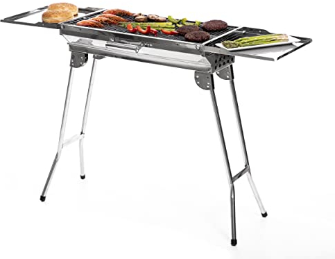 InnovaGoods® Barbacoa ExelQ, Barbacoa carbon portatil, parrilla barbacoa portatil, fácil y comodo traslado, Ideal para el ahorro de espacio, Acero inoxidable