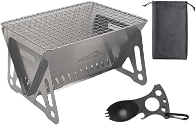 SK Wild Ones® Barbecue de camping pliable avec sac de transport - Barbecue au charbon de bois en acier inoxydable - Barbecue portable - Barbecue de camping pliable - Barbecue d'extérieur - Barbecue de