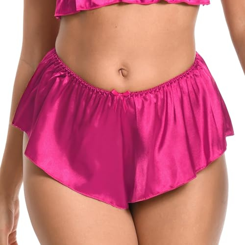 Satini Raso Slip scanalati alla Francese Gonna Pantaloncini Mutandine Biancheria Intima (Rosa Fucsia, M)