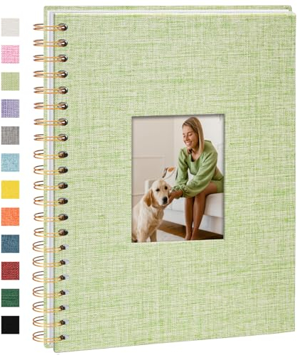 Vienrose Fotoalbum zum Selbstgestalten 28 x 20,5 cm, DIY Scrapbook Spiralalbum mit 40 Weißen Seiten, Leinen Fotoalbum zum Einkleben für Familien, Baby, Hochzeit, Jahrestag, Geburtstags, Grasgrün