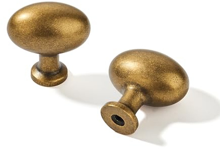 khtumeware 10 Pack 1-3/8 inch(35mm) Antique Brass Cabinet Knobs Dresser Knobs Oval Drawer Knobs Kitchen Cabinet Hardware Egg Knobs for Dresser Drawers