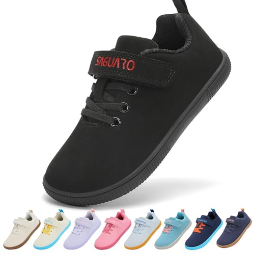 SAGUARO Barefoot Barefoot lätta flexibla sneakers för pojkar flickor med bred tå och kardborreband, 25–36 EU, svart, 32 EU