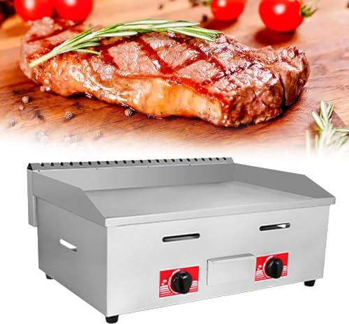 Gas Griddle LPG Commercial Stainless Steel Heavy Duty Restaurant Outdoor Griddle Gas Baking Plate Burger Grill Large Non-Stick Burners Flat Hot Plate and Can Cook for Medium to High Volumes718