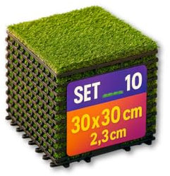 MOHOME Piastrelle Erba Sintetica Esterno Interno Set da 10 Prato Artificiale Incastro Drenaggio Acqua 30 x 30 x 3,2 cm Realistico Pavimento Morbido Terrazza Patio Giardino Balcone Bordo Piscina