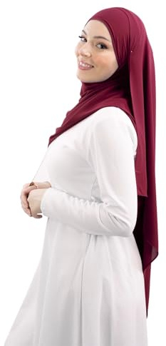 Hijab Crepe de lujo LamisHijab® Cream para mujer musulmana velada CL000, rojo burdeos, Talla única