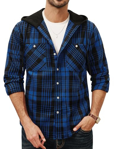 PJ PAUL JONES Camisas de franela con capucha para hombre y hombre, con bolsillo, camisas de trabajo con botones, azul oscuro, S
