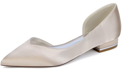 TNMIUH Zapatos de Novia Planos, Punta Fina, Blanco, Marfil Satén, Mujer Elegantes para Ceremonia para Boda, Madre de la Novia,Invitadas y Damas de Honor