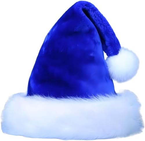 Lumadecor Santa Hat for Adults, Comfort Velvet Christmas Hat, Xmas Party Hat for Women Men, New Year Festival Supplies (Blue)