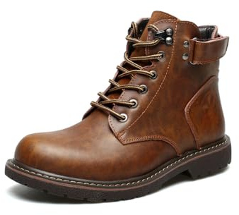 MGGMOKAY Botines de cuero para hombre con cordones Botas de motocicleta clásica Botas Chukka Talón ajustable,marrón,42