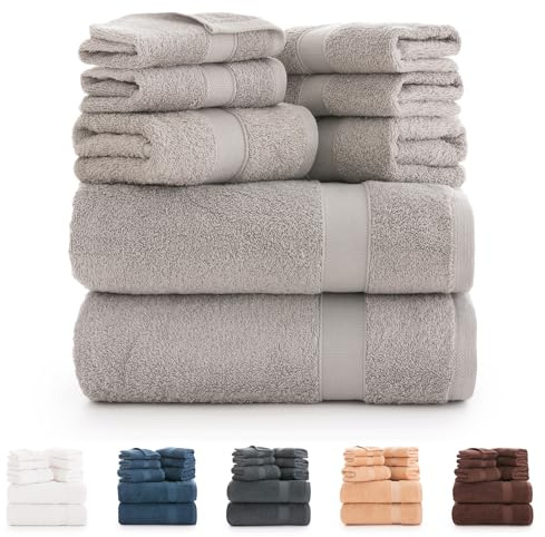 Todocama - Juego de 8 Toallas de Baño 100% Algodón (550 gsm) Extra Suaves, Alta Absorción y Secado Rápido, 2 Toallas de Baño, 2 de Mano y 4 de Cara (Gris Claro)