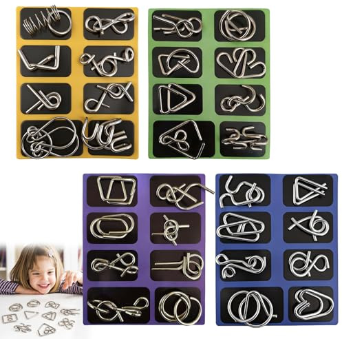 xolear 32 Piezas Rompecabezas Metal Múltiples Niveles de Dificultad, Rompecabezas Adultos Mejora el Pensamiento Lógico y la Concentración, Juegos IQ para Todas Las Edades, un Regalo Ideal