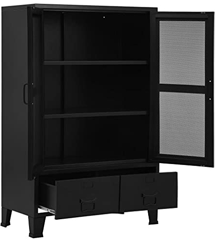 Kontorsskåp med nätdörrar av stål 75 × 40 × 120 cm, 3 fack, 2 lådor med namnskyltar, industriellt arkivskåp för kontor, arbetsrum, hemmakontor, dokumentförvaring