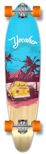 Yocaher Longboard Skateboard Complete Kicktail Cruiser 40 x 10 w/Premium Black Grip Tape, Heavy Duty Aluminum Alloy Truck, 71mm Longboard Wheels (Complete - Kicktail - Blue N' Red)