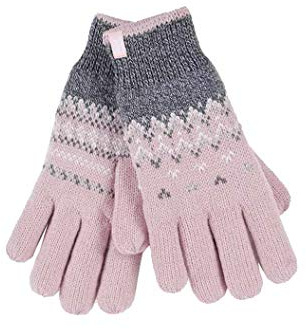 HEAT HOLDERS - Ladies Cute Striped Fairisle Warm Knitted Fleece Lined Winter Thermal Gloves (S/M, Coral (Trondheim))