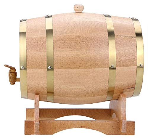 Barril Vino 10 Litros, Barril Vino Madera Roble Vintage con Soporte para Whisky Borbón Tequila