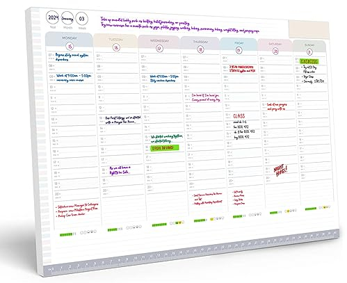 A3 Large Weekly Planner Pad – 7am to 8pm Timeslots for Precise Planning - To Do List Notepad Organiser – Day and Weekly Desk Planner for Productivity – 40 Thick Sheets, 30x40cm