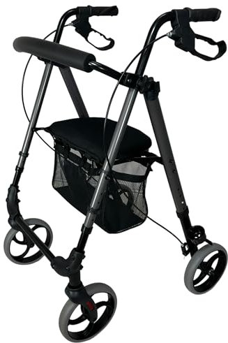 Nomad, Deambulatore in alluminio ultraleggero con 4 ruote, cestino e porta bastone incluso, Seduta regolabile in Altezza