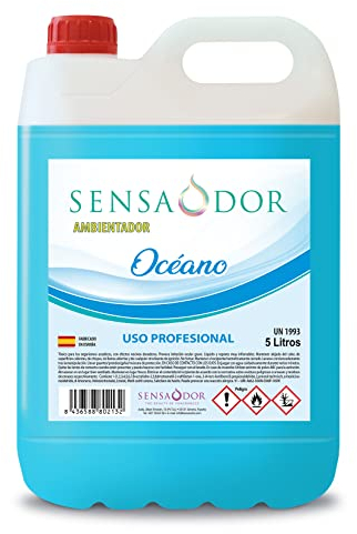 Ambientador SENSAODOR, 5 Litros, Turquesa, Garrafa, Profesional, Empresas, Negocio, Limpieza, Neutralizador, Quitaolor, Buen olor, Aromatizador (Océano)