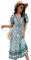 Jiraewh Damen Boho Sommerkleider Blumen Kurzarm Retro Knielang Strandkleider V Ausschnitt Elegant Mit Gürtel Maxikleid (3063- BL- S)