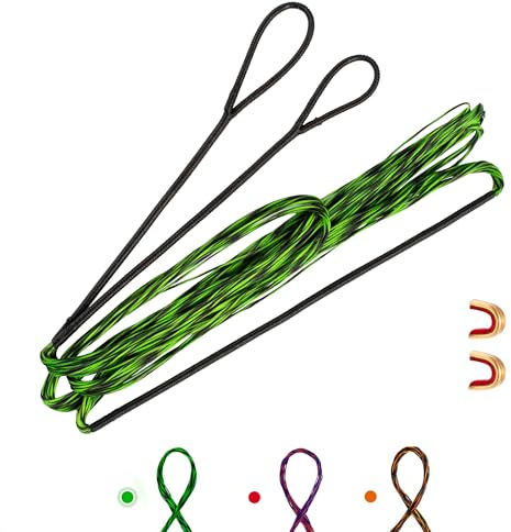 Deerseeker Archery Bowstring Set with 2 Nocking Points Dacron Recurve Bow String Replacement 12, 14, 16 Strands for Traditional Longbow Bow Shooting 48-70 inches（Green, 1pcs ）