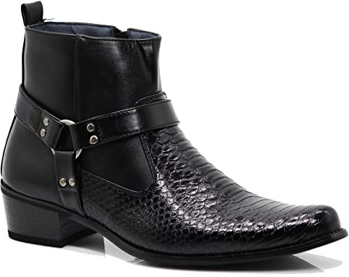 Enzo Romeo WT10 Men's Western Cowboy Motorcycle Ankle Boots (11, Black_jpn02, numeric_11)