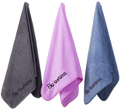 Wuwahold Microfiber Gym Towels Bigger Size Super Soft for Exercise Fitness, Sports, Workout, 380-GSM 15-Inch x 31-Inch Quick-Drying Towels (3 Pack, Grey+Blue+Purple)