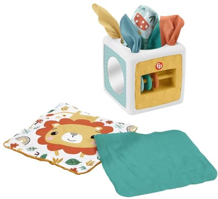 Fisher-Price Pañuelos Divertidos Cubo de Actividades sensorial con Texturas, Juguete para bebés +3 Meses (Mattel HML64)