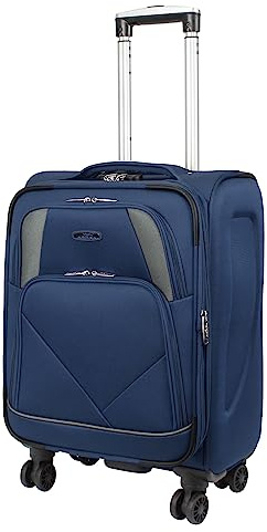 ARIANA® 20 Cabin Suitcase 55x39x25cm Expandable, Lightweight Soft Shell Carry On Luggage, 4 Wheel Spinner, Combination Lock, Telescopic Handle Travel Bag (Navy)