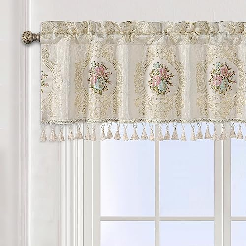 TOPLUXE Scheibengardine, Kurzstore für Schlafzimmer Esszimmer Wohnzimmer Küche, Damast Volant für Fenster 137x46 cm 1 Stück (Blumendruck)